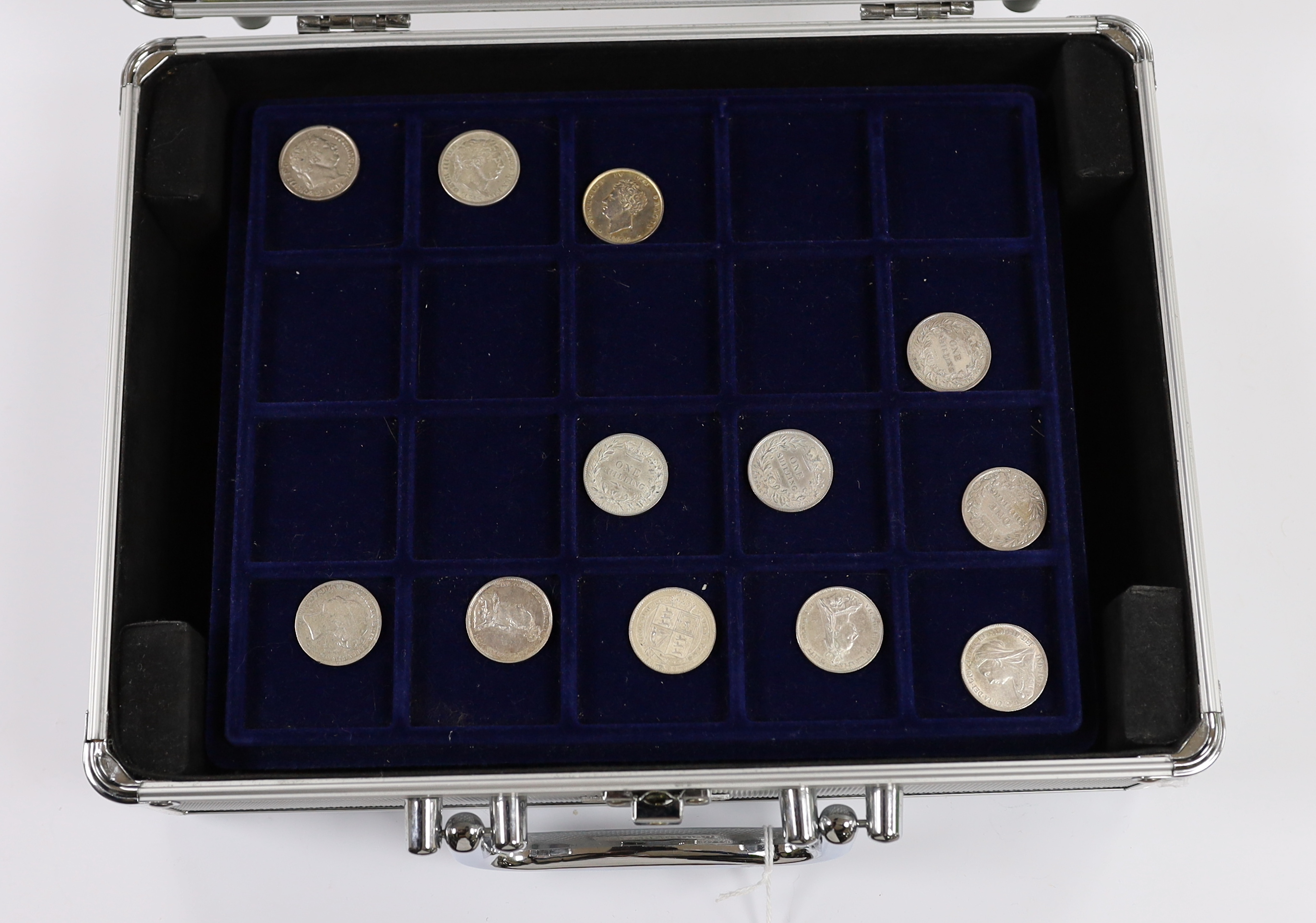 British and Spanish coins and banknotes, George III to QEII collection of coins, in metal case with trays